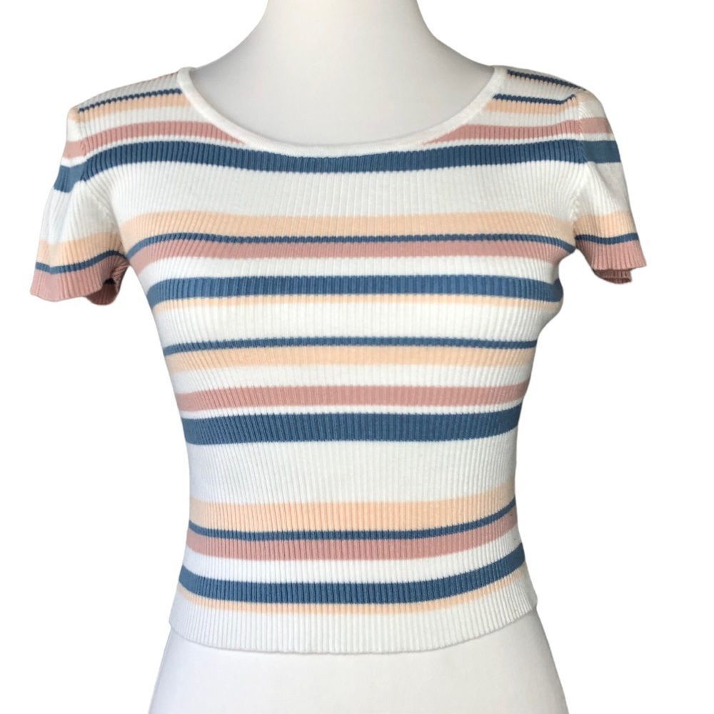 Say What Striped Knit Crop Top Sweater sz M
